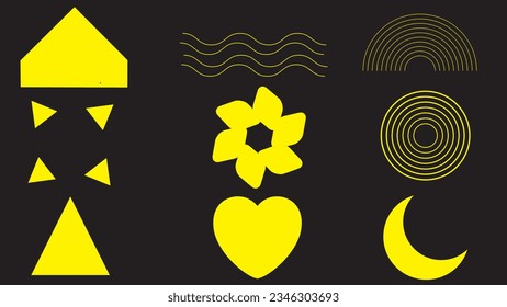 geometric shapes set floating on yellow. minimal concept idea