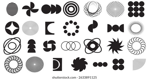 Geometric shapes set Icon. Brutalist abstract geometric shapes and grids. EPS 10