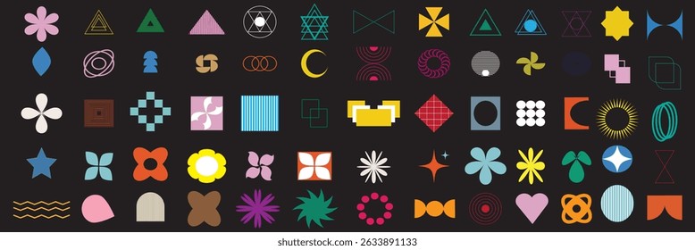 Geometric shapes set Icon. Brutalist abstract geometric shapes and grids. EPS 10