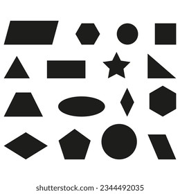 Geometric shapes set icon. Educational black silhouette figures icon. Basic forms icon. Vector illustration. Eps 10.