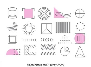 Geometric shapes set isolated on white background. Modern design for web site,poster,app,flyer and wallpaper decoration. Useful for banner template and wedding card. Trendy creative art concept,eps 10