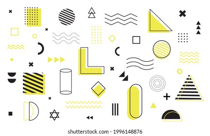 Geometric shapes. Set of memphis design elements for Poster, leaflet, Magazine, Banner, billboard sale. Universal trend 80, 90s style. Vector illustration