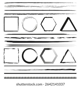 Geometric shapes set. Organic line patterns. Abstract grunge forms. Vector elements collection.