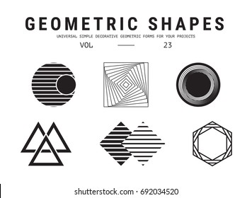 Geometric shapes set. Universal simple decorative forms for your projects. Minimal logo design