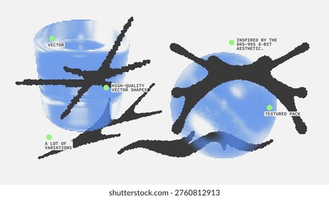 Geometric Shapes Set With Vector Textured design Juxtaposed With Bright Bold Elements Composition. Design Forms For Magazine, Leaflet, Billboard.