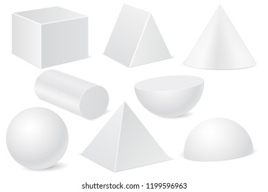 Geometric shapes. Set of white 3d mockups. Vector illustration isolated on white background