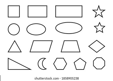 Geometric shapes square, circle, oval, triangle, hexagon, rectangle, star, rhombus vector symbol icon design. Vector illustration isolated on background white.