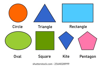 Geometric shapes square, oval, kite, pentagon, circle, rectangle, and triangle