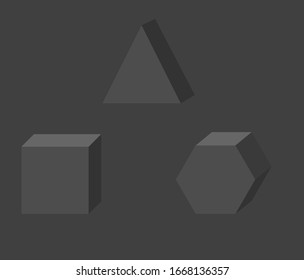 Geometric shapes: square, triangle, hexagon on a black background.