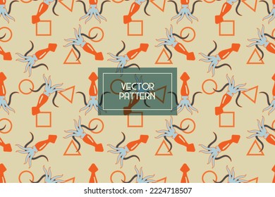 Geometric shapes with squid sea creature abstract vector seamless repeat pattern