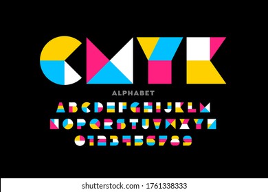 Geometric Shapes Style Font Design Alphabet Letters And Numbers Vector Illustration