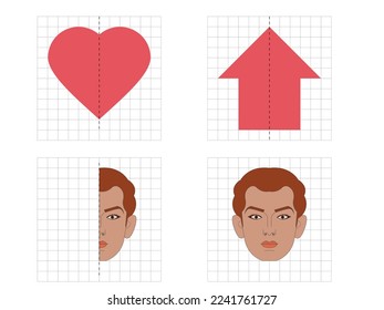 Geometric shapes- Symmetry - arrow, face, heart sign Examples
