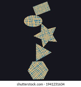 Formas geométricas con textura sobre fondo oscuro, tarjeta, vector