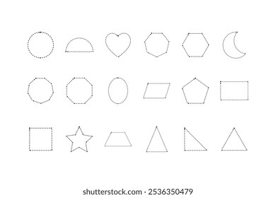 Geometric shapes tracing line template collection. Education, preschool, learning, exercise worksheet concepts. Flat vector design isolated illustration.