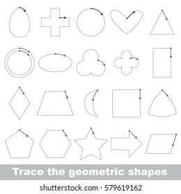 Geometric Shapes Tracing Set. Dot to dot educational game for kids.