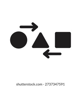 Geometric shapes transforming from circle to triangle to square with arrows showing evolution change process adaptation development progress sequence
