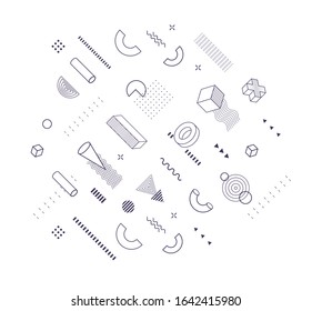 Geometric shapes trendy graphic elements for memphis design, poster and banner decorate, fashion and abstract pattern, modern print, vector illustration