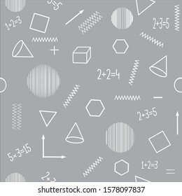 Geometric shapes - triangle, square, circle, hexagon on a  gray background. Seamless pattern. Can be used for fabrics, paper.