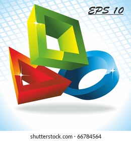 Geometric shapes: triangle, square and circle 3D. Vector.