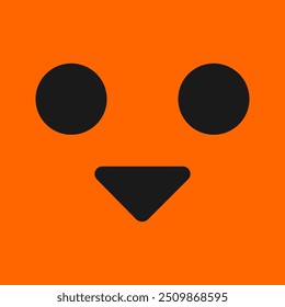 Geometric shapes, two round circles and a triangle, color in black, background is orange, spooky look, vector character illustration of cute face art beautiful.