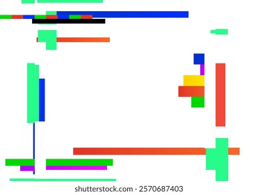 Geometric shapes in various colors and sizes are arranged on a white background, creating a modern and vibrant abstract composition, suitable for various design projects