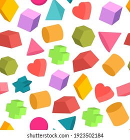 Geometric shapes vector cartoon seamless pattern on a white background.