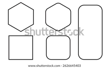 Geometric Shapes Vector Illustration: Clean Hexagon, Square, and Rounded Rectangle Outlines for Graphic Design, Branding, and Web Development Projects