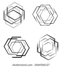 Geometric shapes vector set. Abstract hexagon icons. Black line art.