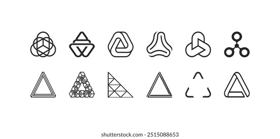 Conjunto de Vectores de Formas geométricas con iconos de triángulos modernos, que ofrece ilustraciones abstractas perfectas para proyectos visuales contemporáneos, Diseño gráfico y marca creativa.