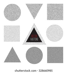 Geometric shapes. Vintage halftone textures set. Vector illustration