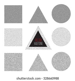 Geometric shapes. Vintage halftone textures set. Vector illustration