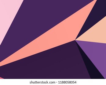 Geometric shapes Wallpaper. The combination of Triangles and irregular squares, rectangles of different shades of purple. Minimalist vector graphics. Simple design for covers, banners, cards, posters.