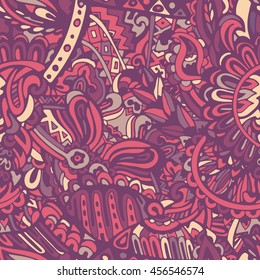 geometric shapes waves and lines background. Decorative hand drawn doodle ornamental curl vector sketchy seamless pattern