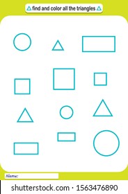 geometric shapes, worksheet for kids, Learn shapes and geometric figures. Preschool or kindergarten for worksheet