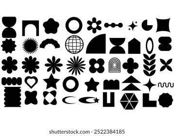 geometric shapes , y2k elements , abstract silhouette design , Trendy vector brutalism, Vector isolated set.