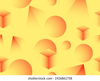 Geometrische Formen mit gelbem und orangefarbenem Farbverlauf-Muster. Zangen, Dreiecke, Pyramiden-Design zum Bedrucken von Wrapper, Verpackungen, Stoffen und Tapeten. Vektorgrafik