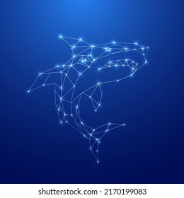 Geometric Shark silhouette. Image of Shark in the form of constellation on blue background. Vector illustration.