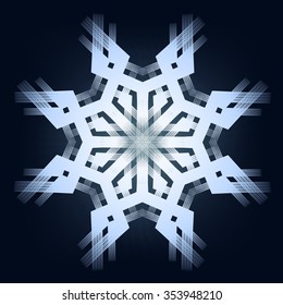 Geometric shining snowflake. Blue snowflake