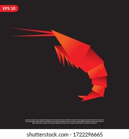 Conjunto vectorial de diseño de camarón geométrico, rojo combinado y color anaranjado pequeño en fondo negro. cambiar el color y trabajar bien en el fondo oscuro y claro
