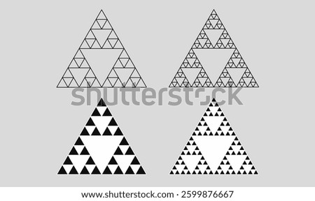 Geometric Sierpinski triangle fractal pattern with black and white variations. Ideal for mathematical designs, digital art, backgrounds, and abstract compositions