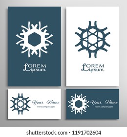 Geometric sign symbol, mandala round ornament, line pattern. Business card set. Isolated design elements for logo, icon, label, emblem. Tribal ethnic decoration, monochrome background