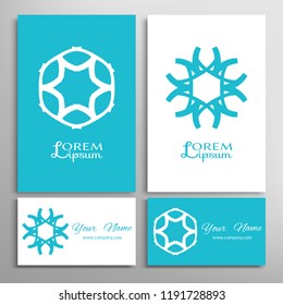 Geometric sign symbol, mandala round ornament, line pattern. Business card set. Isolated design elements for logo, icon, label, emblem. Tribal ethnic decoration, monochrome color background