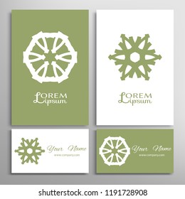 Geometric sign symbol, mandala round ornament, line pattern. Business card set. Isolated design elements for logo, icon, label, emblem. Tribal ethnic decoration, monochrome color background