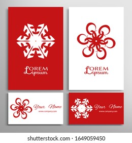 Geometric sign symbol, mandala round ornament, line pattern. Business card set. Isolated design elements for logo, icon, label, emblem. Tribal ethnic decoration, monochrome color background