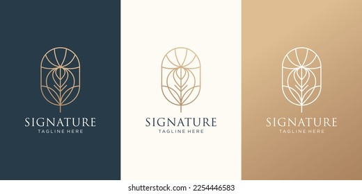 geometric signature quill feather peacock logo design template.feather ink linear art shape design.