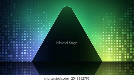 Silueta geométrica rodeada de misteriosa luz de neón. Agujero negro con efecto de luz ambiental. Ilustración de renderizado 3D de cuadrado negro oscuro y círculo contra un fondo de gradiente vibrante radiante. 