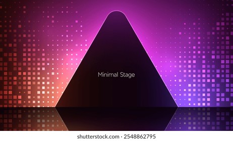 Silhueta geométrica rodeada por luz neon misteriosa. Buraco negro com efeito de luz ambiente. Ilustração de renderização 3d de quadrado preto escuro e círculo contra um fundo de gradiente vibrante radiante. 