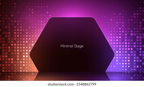 Geometric silhouette surrounded by mysterious neon light. Black hole with ambiance light effect. 3d render illustration of dark black square and circle against a radiant vibrant gradient backdrop. 