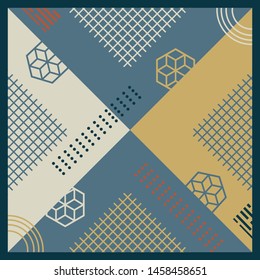 Geometric silk scarf pattern design. Textile fabric motif