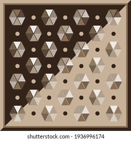 Geometric silk scarf pattern design on brown color. Scarves motifs